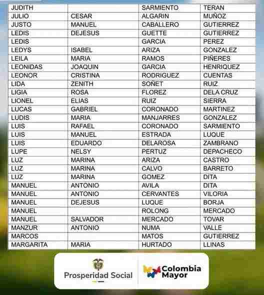 Nuevos abuelitos esta semana para cobro del subsidio Colombia mayor 2026. 7 6 11