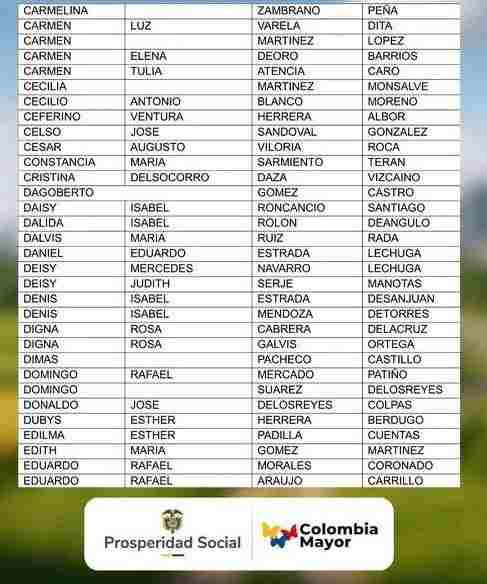 Nuevos abuelitos esta semana para cobro del subsidio Colombia mayor 2026. 8 7 11